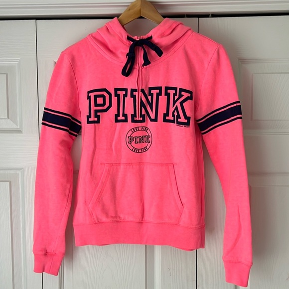 PINK Victorias Secret Half Zip Hoodie Love Size X Small Sport Stripe Junior Y2K - Picture 1 of 6
